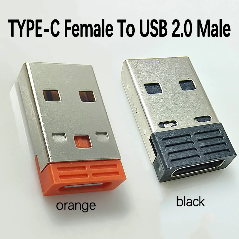 2PCS USB Male To Type-c Female Adapters USB-C Adapter TYPE C Female Socket To USB2.0 Orange Black Data Cable PD Charging Dock