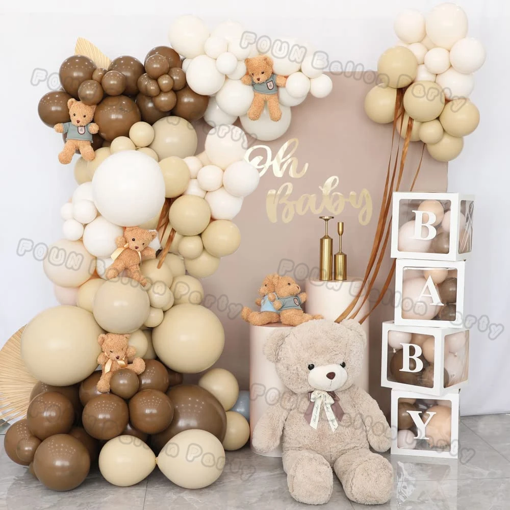 Doubled Nude Cream Peach White Balloon Garland Arch Kit Baby Shower Decorations Birthday Party Coffee Brown Ballon Wedding Theme