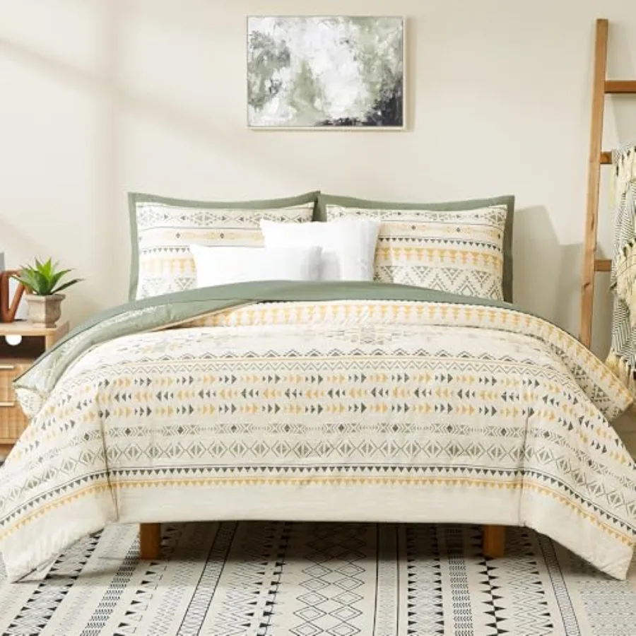 

Comforter Set - 7 Pieces Reversible Bedding Set Boho Bed in A Bag Lightweight Soft Aztec Bedding All Season Bed Comforter Set w