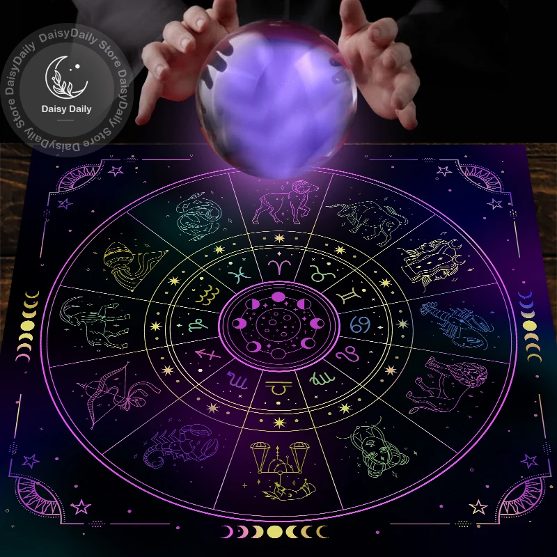 Tarots Tablecloth 12 Constellations Divination Altar Cloth Board Game Fortune Astrology Oracle Card Pad Drop Game Dorm Decor