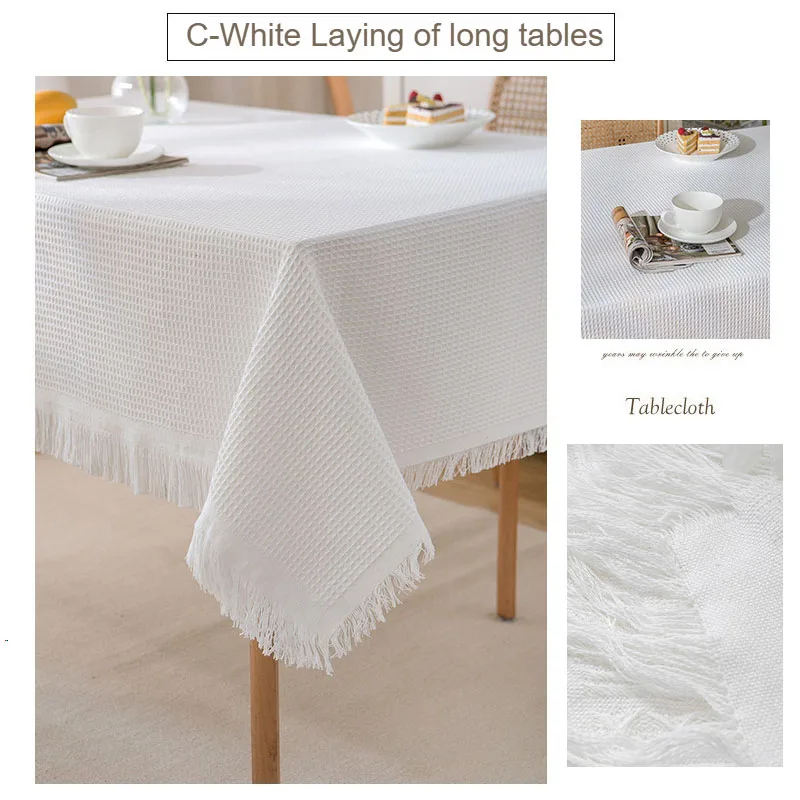 High Aesthetic Solid Color Square Table Tablecloth with Creamy Texture and Tassel Table Cover Suitable for Banquet Restaurants