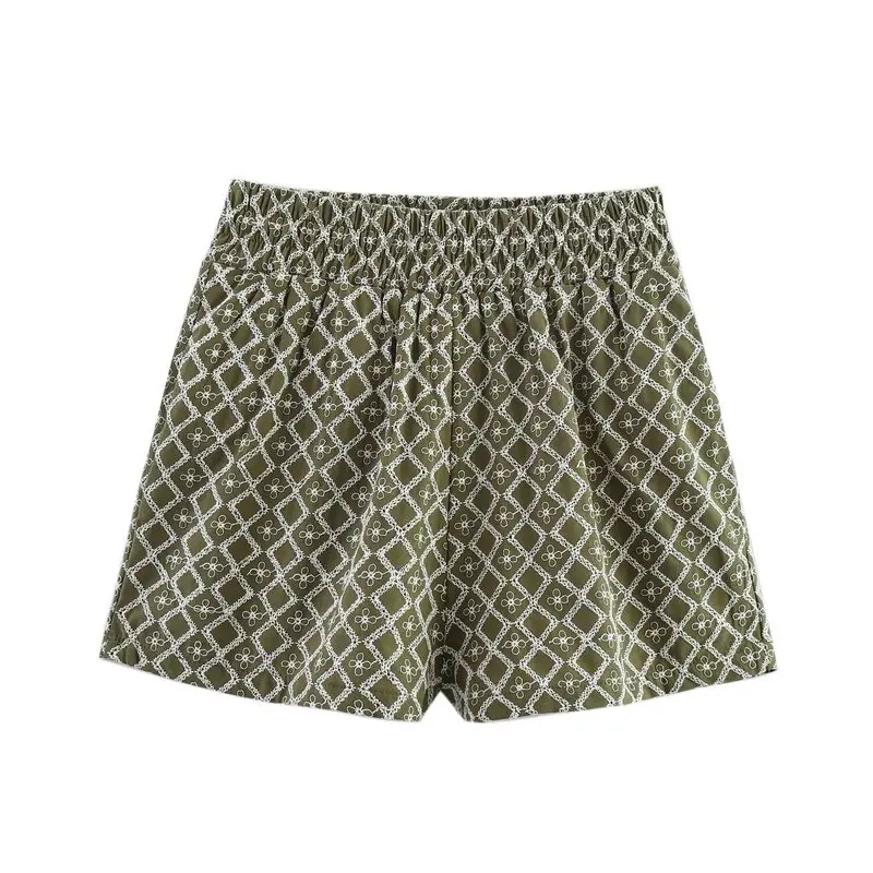 2025 été nouveau femmes brodé évider confortable décontracté orts l taille Faion polyvalent autre matériel orts