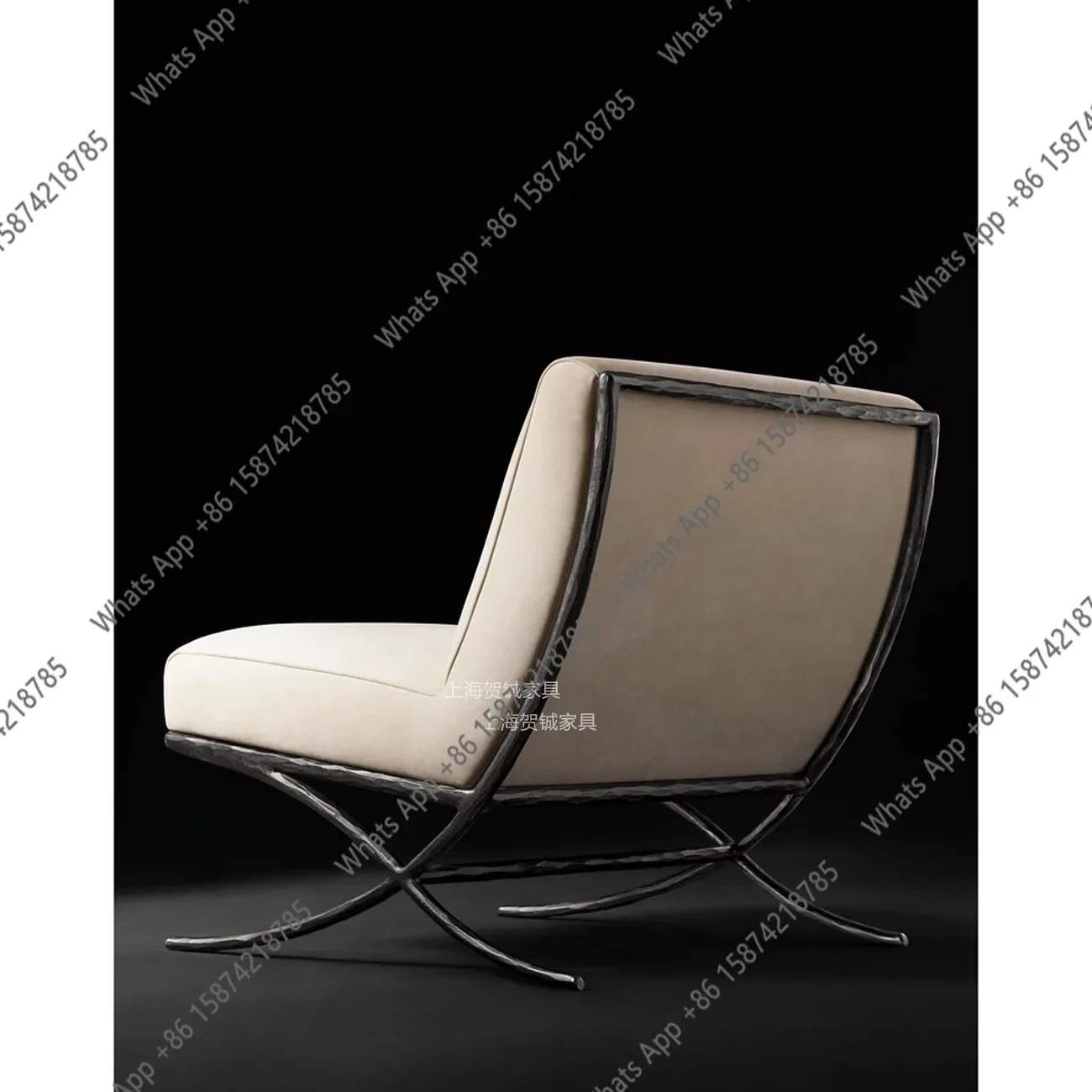N67 American living room metal stainless steel forging leisure Nordic simple armless sofa hotel negotiation chair