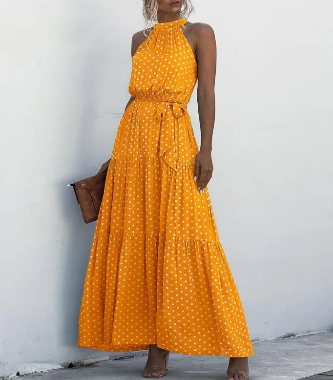 Abito lungo Boho da donna con stampa floreale Abiti da festa retrò Abito maxi vintage estivo senza maniche con lacci e spalle scoperte