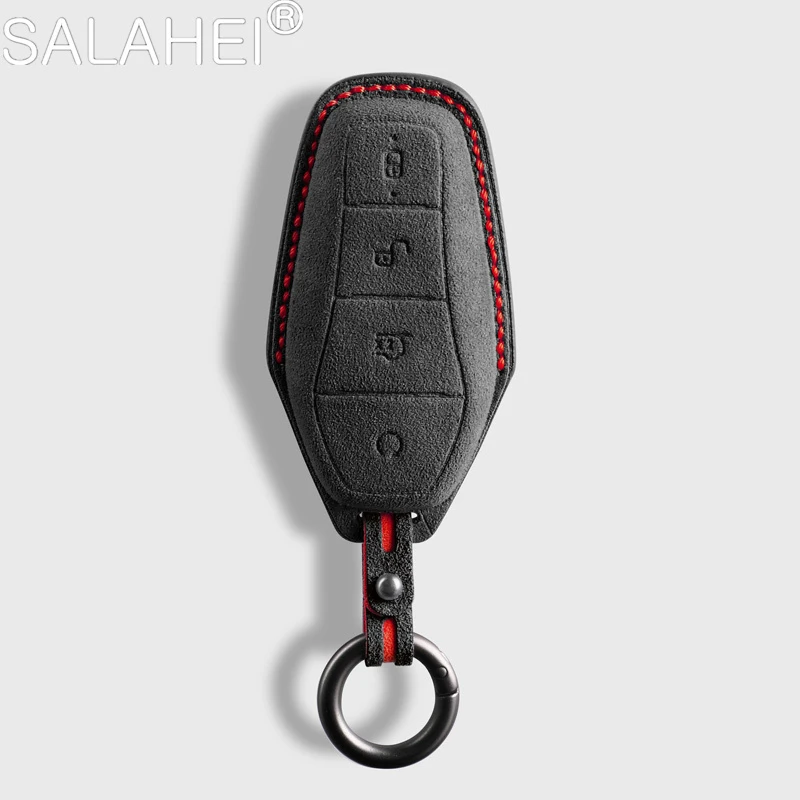 

Suede Leather Car Key Case 4 Buttons Remote Control Protect Cover For BYD Qin Plusdmi Atto 3 Han EV Dolphin Auto Accessories