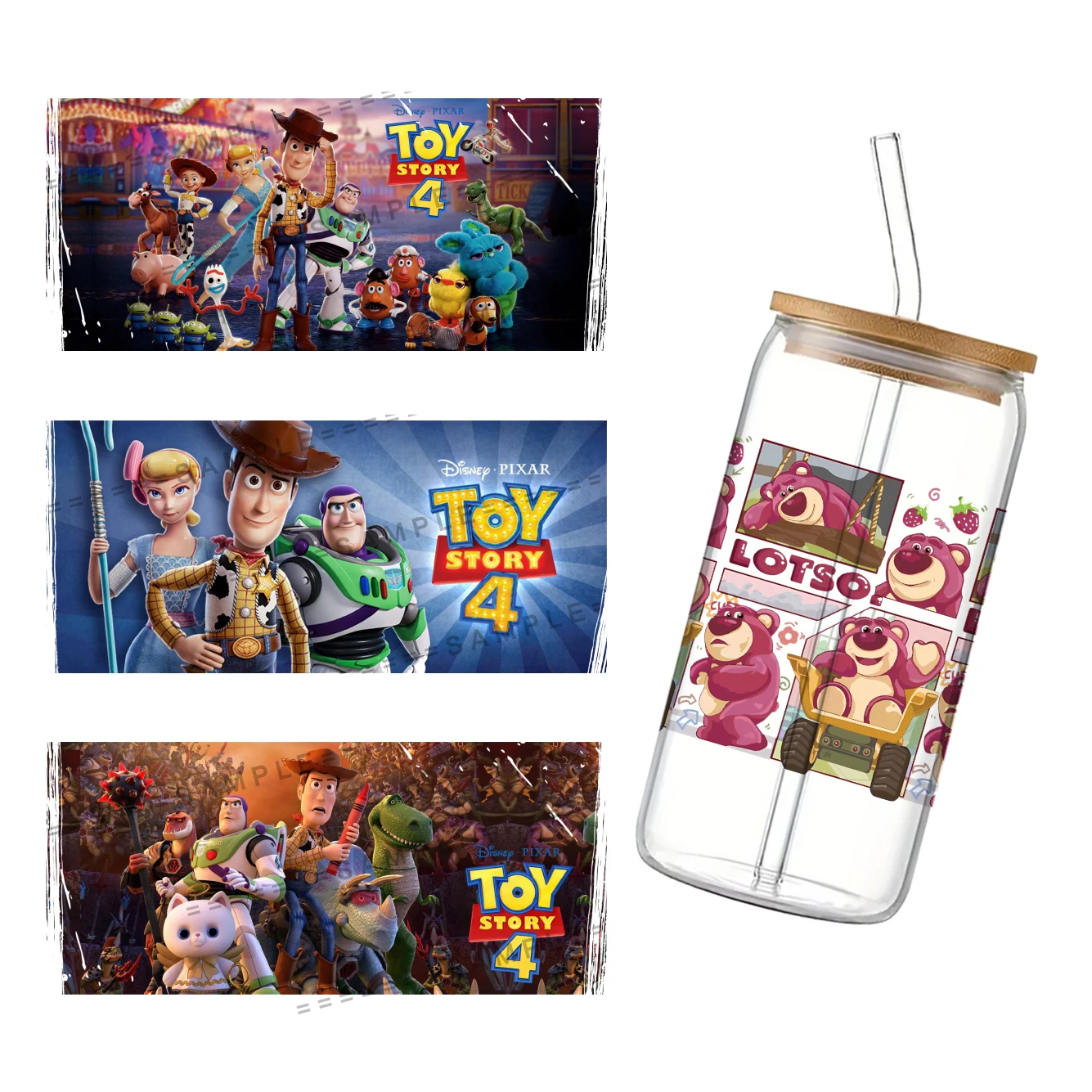 Disney Toy Story 3D Waterproof UV DTF Cup Wrap for 16Oz Libbey Glass Can DIY Transfer Sticker