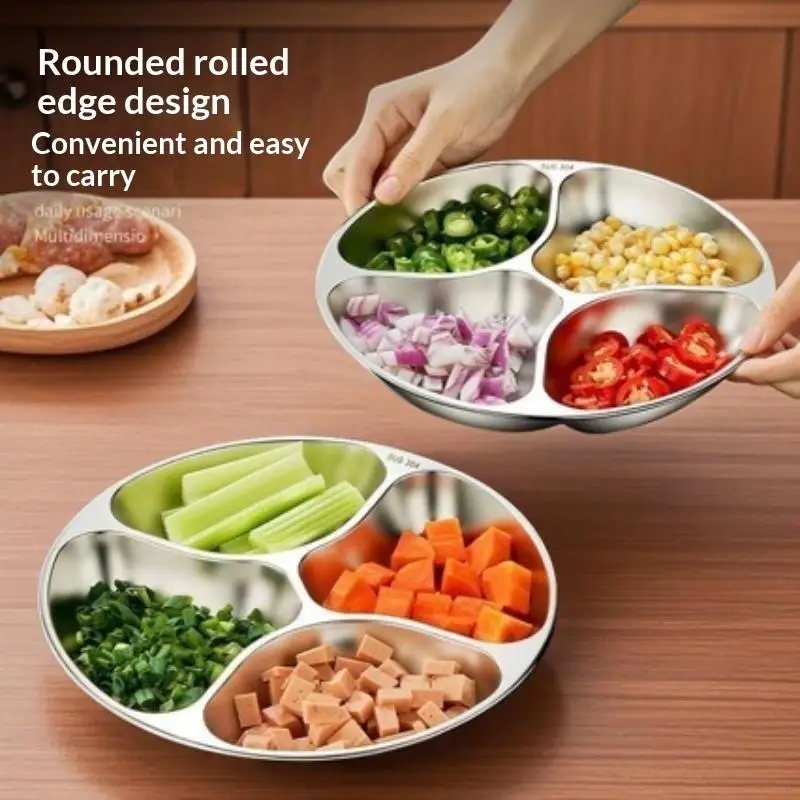 Stainless Steel Ginger Garlic Onion Prep Plate Multi Compartment Kitchen Cooking Ingredient Tray