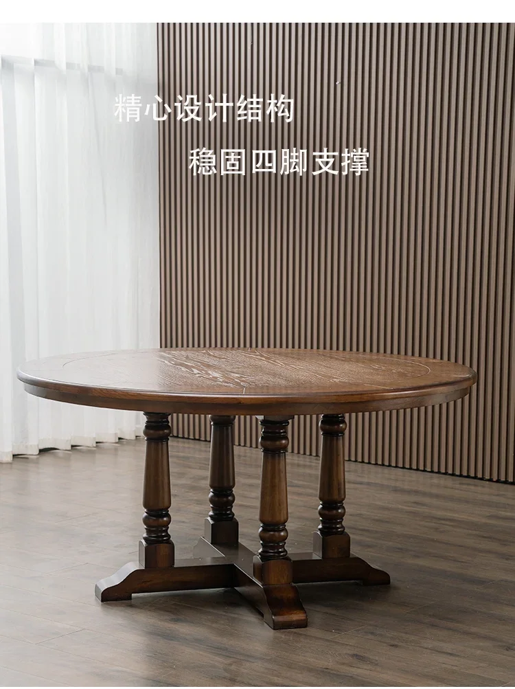 American light luxury solid wood round table black walnut European box large round  banquet household dining