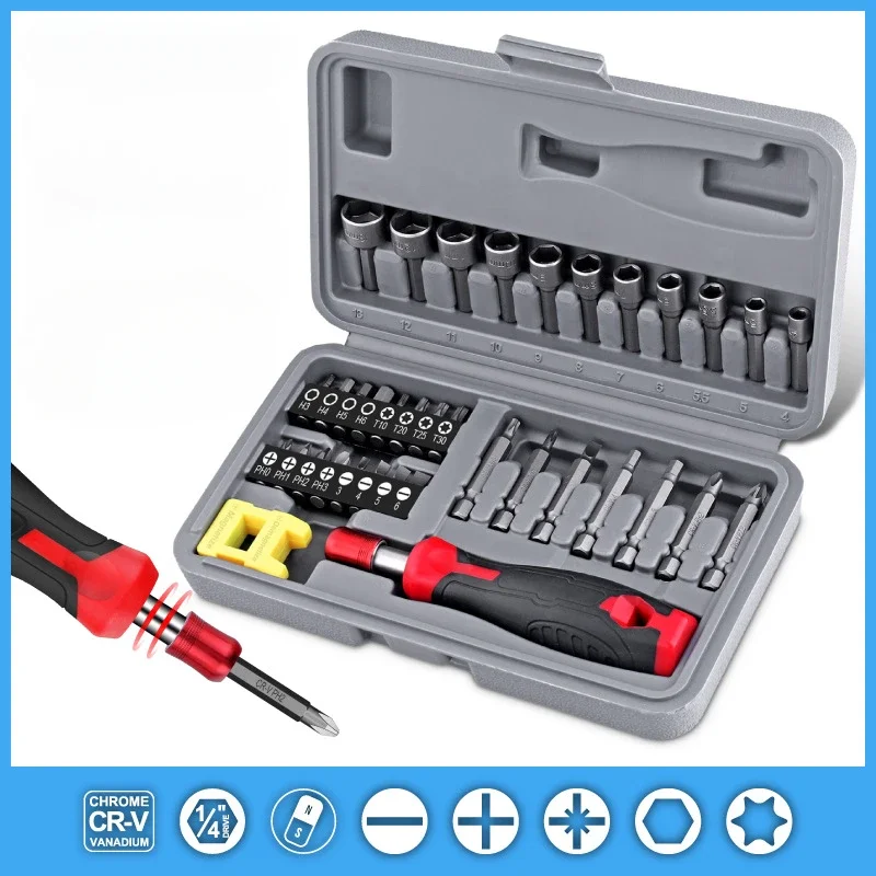 36 Piece Multifunctional Screwdriver Set Hexagonal Plum Blossom Straight Ten Batch Head Screwdriver Socket Hardware Toolbox