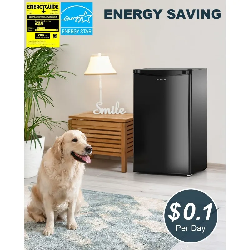 Upstreman 3.2 Cu.Ft Mini Fridge with Freezer, Single Door Mini Fridge,Dorm Fridge,Adjustable Thermostat, Mini Refrigerator Black