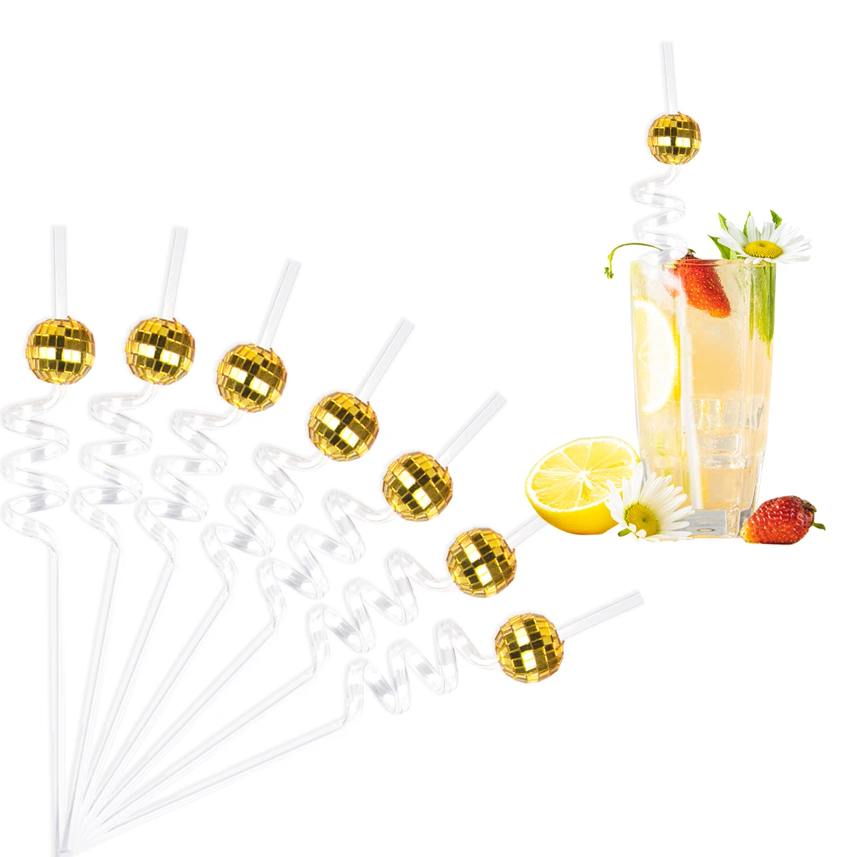 Disco Party Balls Drinking Cups Straws Cupcake Topper Cocktail Stirrers Retro Disco Themed Dance Party Birthday Party Supplies