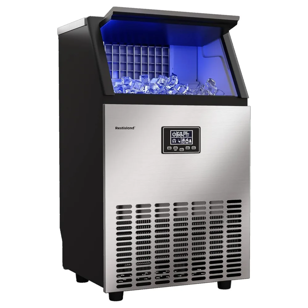 Commercial Ice Maker Machine, 100 lbs /24 h, 33 lbs Storage Bin, Stainless Steel, Compact, Embedded, Self-Cleaning, Perfect