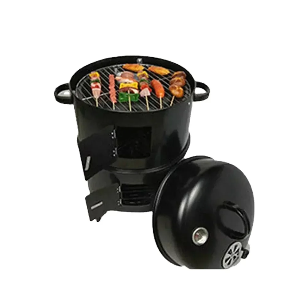 BBQ Grill Round Charcoal Stove Outdoor Barbecue Grills Double Layer Smoker Oven