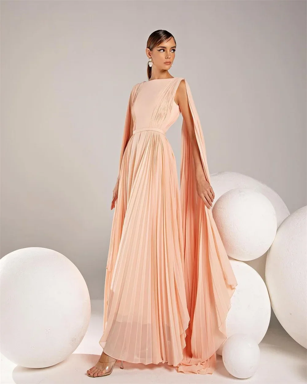 Customized Jiayigong  Fashion  Bateall A-line Celebrity  Fold Draped Chiffon Occasion Evening Gown vestidos para eventos especia
