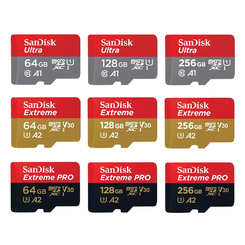 بطاقة ذاكرة SanDisk Ultra Micro SD سعة 16 جيجابايت و32 جيجابايت وبطاقة ذاكرة MicroSDHC سعة 64 جيجابايت و128 جيجابايت و256 جيجابايت MicroSDXC EXTREME/Extreme PRO V30 U3 4K UHD TF