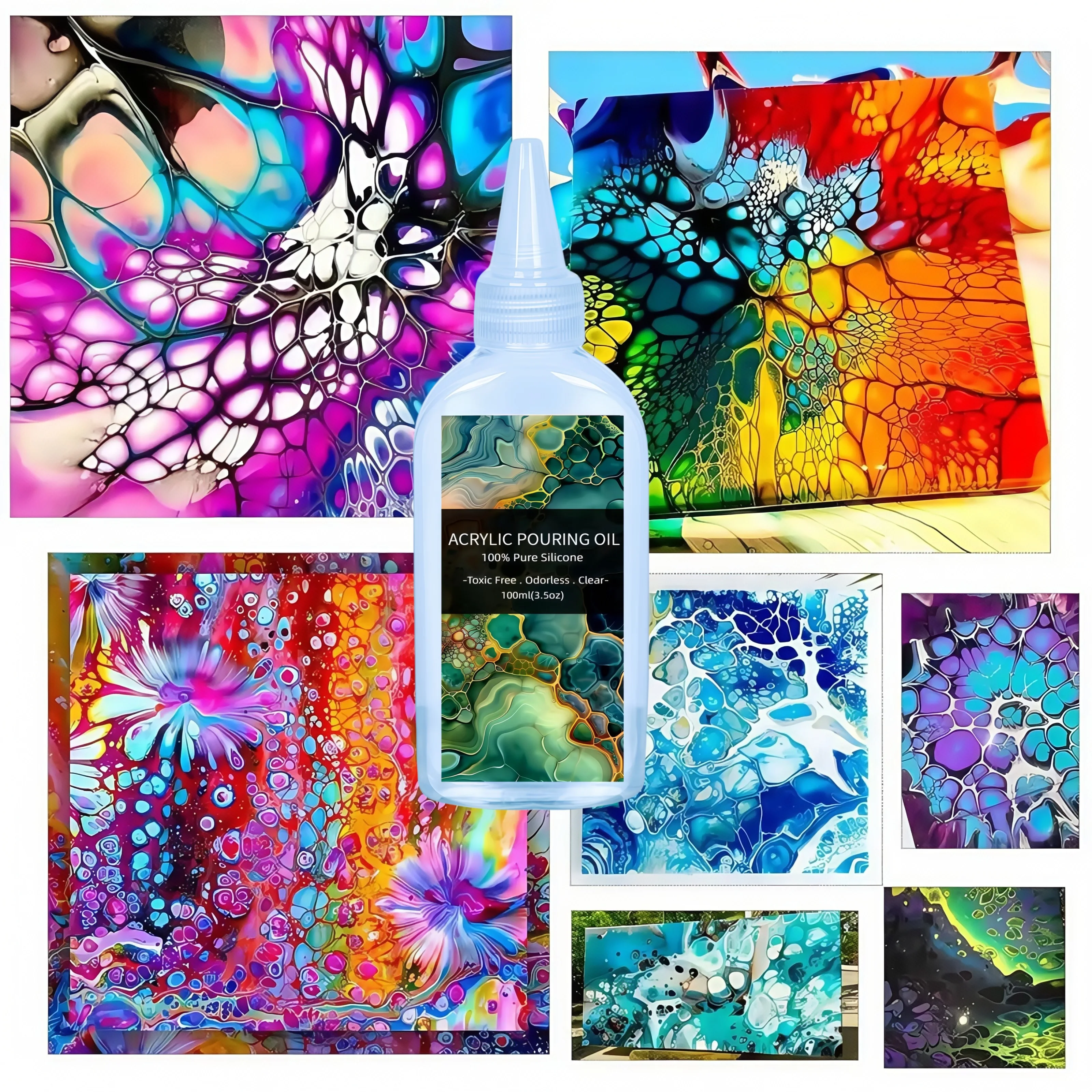 زيت صب السيليكون للفن، منشط الخلايا الدرامية لطلاء الأكريليك متوافق مع جميع ألوان الأكريليك أو المائية