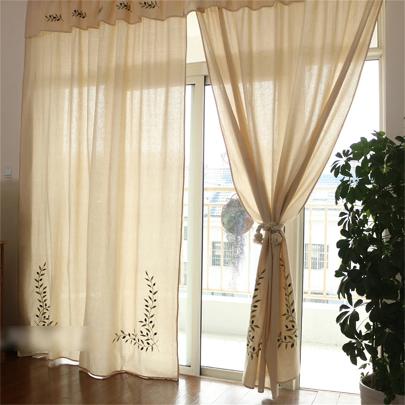 

Retro Rice White Curtain American Window Curtain Finished Bedroom Cotton Linen Embroidery Shading Livingroom Curtain Custom