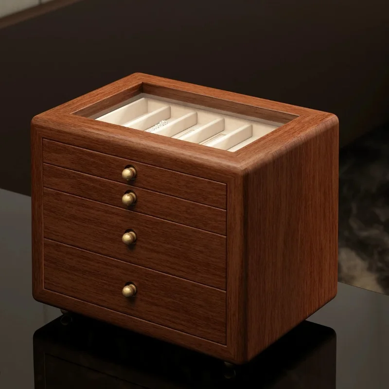 Wooden Jewelry Storage Box Drawer Jewelry Organizer Case Luxury Earring Storage Boxes Large Capacity Necklace Collection Cases