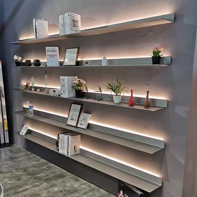 Wall Mounted Led Storage,Shelves with Led Light Holder Minimalism Decoration, Alluminium Wall Shelf Bookcase Wall Shelf