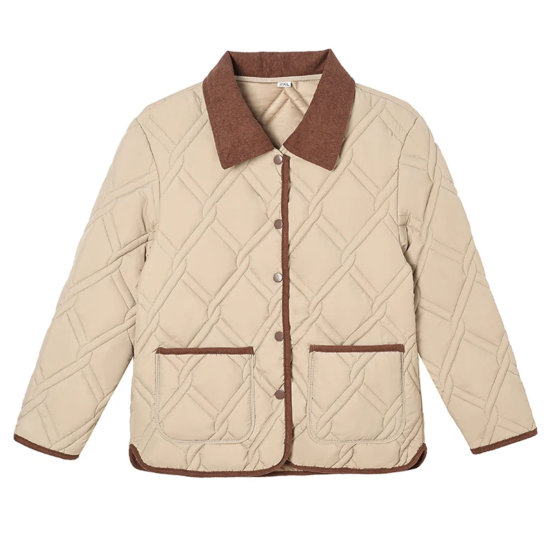 autunno e inverno Parka in cotone da donna Cappotto con risvolto Cappotto corto alla moda versatile per il tempo libero femminile Giacca sottile in puro colore