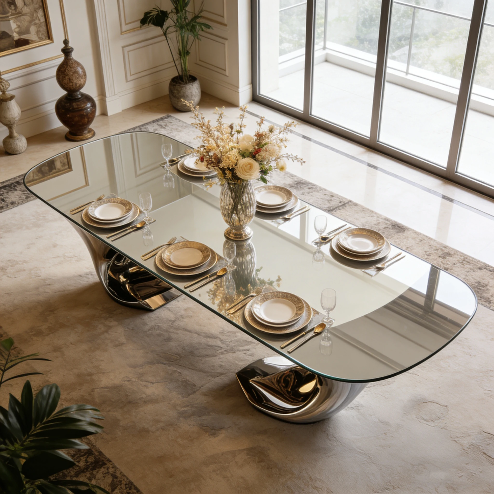 S*-Art Deco Luxury Irregular Tempered Glass Table Fiberglass Base Home Furniture