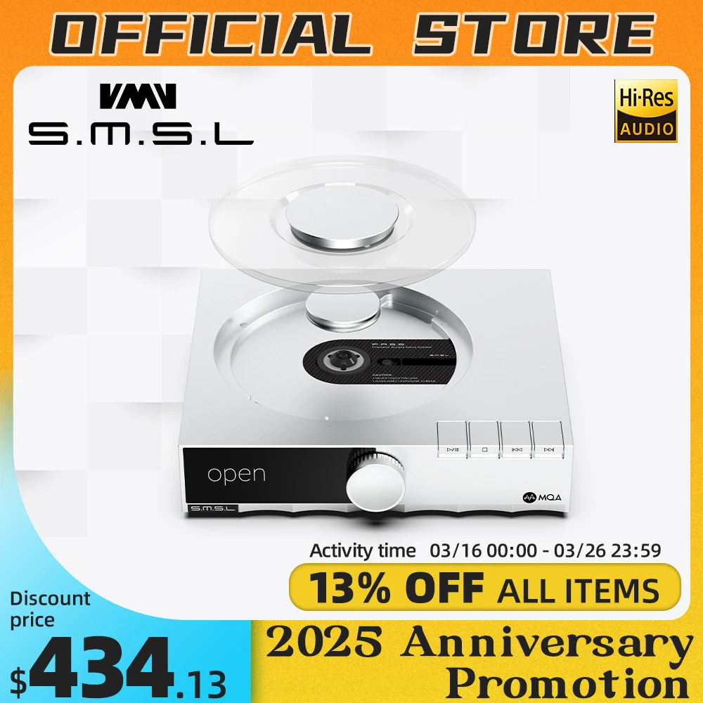 SMSL PL200T MQA CD Transport CNC USB Clock Input DSD512 768kHz I2S Optical Coaxial Piano Key Design Support CD Player USB Audio