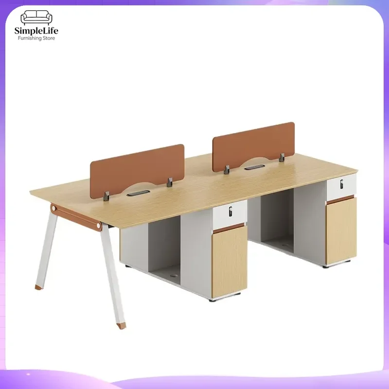 4 Person Office Desk with Partition Screens Modern L-Shaped Workstation for Call Center Home Office Ergonomic Adjustable