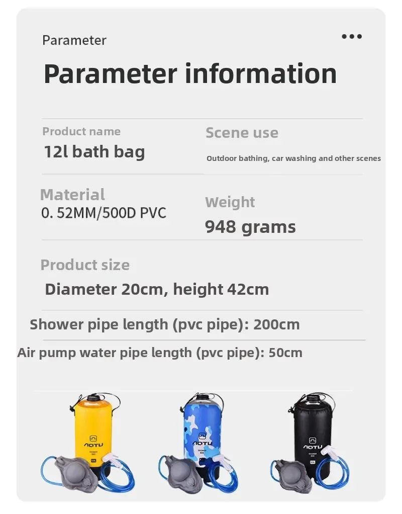 useful Outdoor Travel Shower Set, Shower Bag with Shower, Camping Portable Bath Hot Water Bag, Large-capacity Water Storage Bag