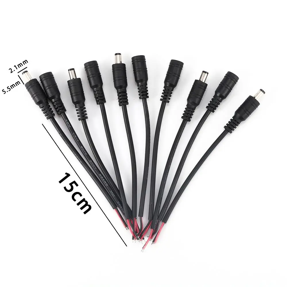 5 คู่ทนทาน 15 ซม.ความยาวทองแดงลวดชาย/หญิงสายอะแดปเตอร์ DC LED Connectors 5.5X2.1 มม.