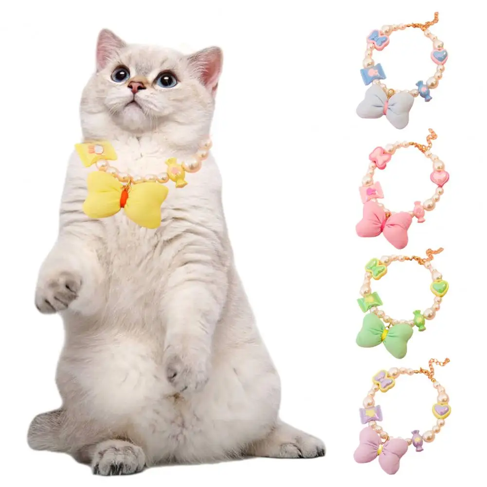 

Pet Collar with Candy Decoration Elegant Faux Pearl Pet Collar with Candy Bow Decor for Puppy Kitten Wedding Party for Dogs