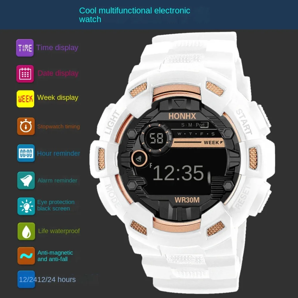 Водонепроницаемые спортивные часы высокого качества, простые повседневные цифровые часы, многофункциональные мужские часы со светодиодным экраном