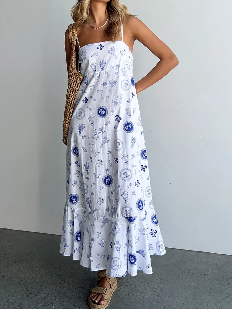 Women s Boho Floral Print Maxi Dress Sleeveless Spaghetti Strap Smocked Back Beach Dress Summer Sundress