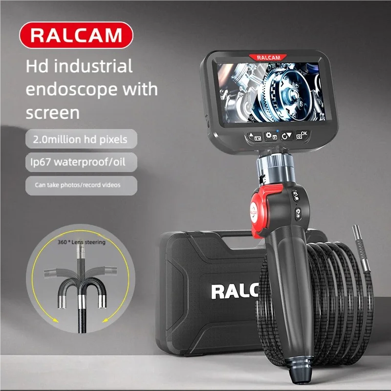 

Articulating Borescope 2-Way 180° Endoscope 5.0" Scree Pipe Camera 10 LED Lights Semi Rigid Cable