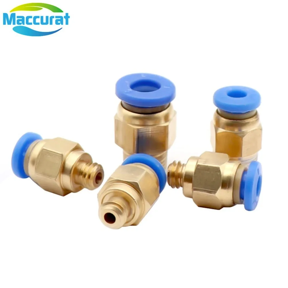 10pcs PC4-M6 PC4-01 PC6-01 Pneumatic Fitting Connectors Brass Part For MK8 Tube Filament M6 M10 Feed Fitting Coupler 3D Printers