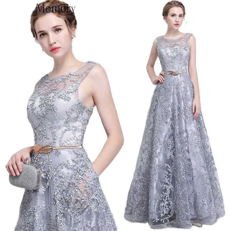 

Women Bridesmaid Dresses O-Neck Sleeveless Long Elegant Lace Appliques Prom Dress Girls Princess Birthday Wedding Party Gown