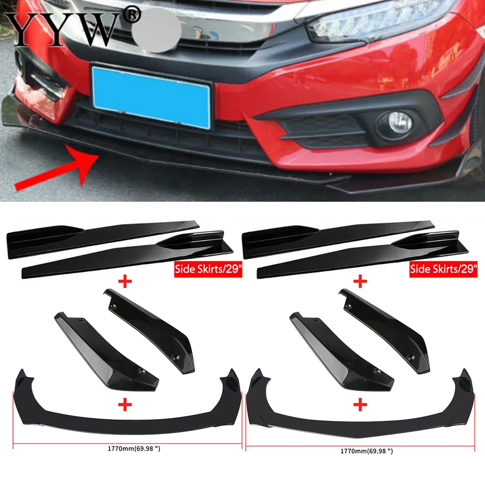 

Universal Car Front Bumper Splitter Lip Spoiler Diffuser Body Kit Winglets Side Skirt Extension Protector Black Cars Accessories