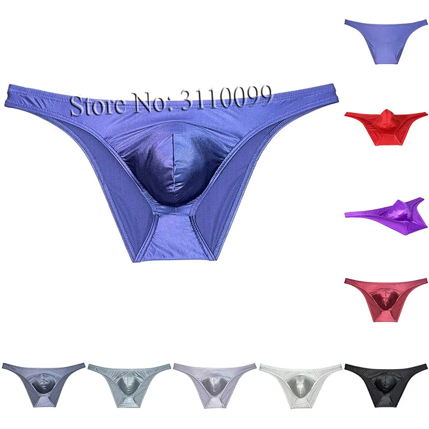 Men‘s Shiny Bikini Briefs Enhance Pouch Cheeky Hipster Pants Underwear