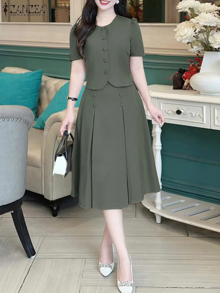 Conjuntos de saias plissadas femininas camisas de manga curta com saias roupas de moda 2025 zanzea casual estilo japonês coreano conjuntos de correspondência