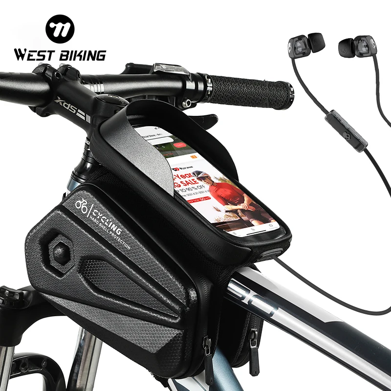 

WEST BIKING Велосипедная сумка Передняя рама MTB Велосипедная сумка Аксессуары для велоспорта Высококачественная водонепроницаемая сумка для телефона с сенсорным экраном и верхней трубкой