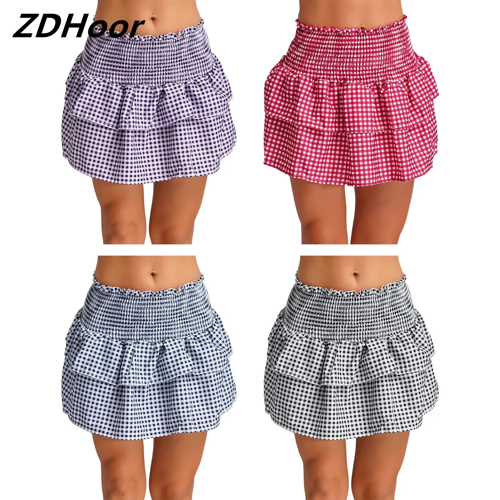 

Women Y2K Tiered Ruffle Skirt Short Skirt High Waist Smocked Skirt Gingham Skirt Frilly Skirt Summer Skirt Holiday Skirt