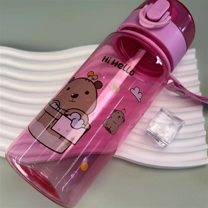 400 مللي كابيبارا كوب شفاف زجاجة ماء كرتونية لطيفة مع حزام حمل مانعة للتسرب المحمولة كوب للشرب في الهواء الطلق زجاجة رياضية