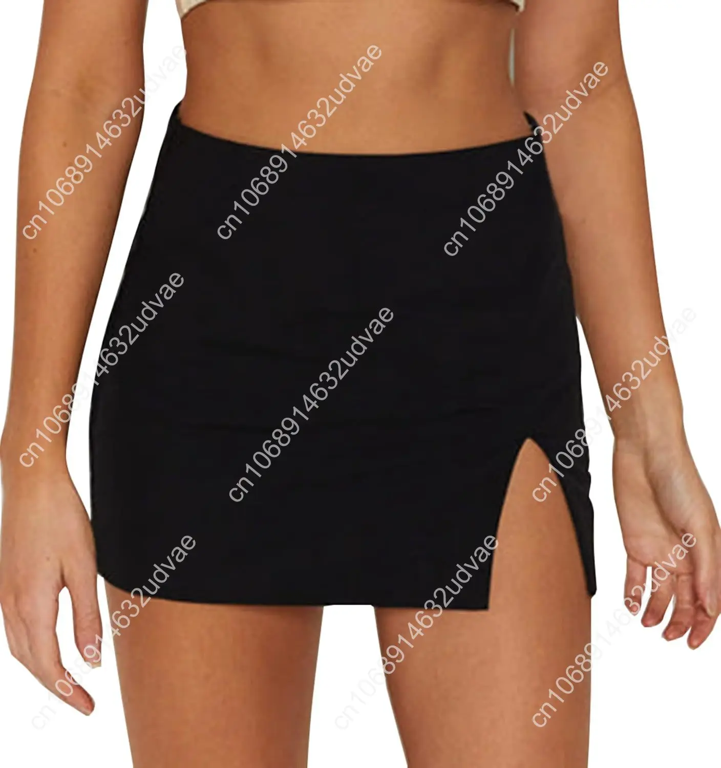 

Womens Black Mini Skirt High Waist High Slit Sexy Bodycon Mini Skirt 0290……