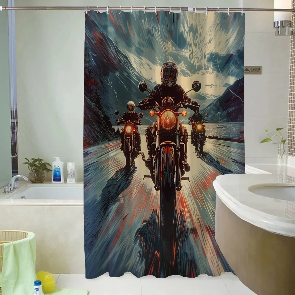 Motorcycle Journey Shower Curtain for Bathroom Sets Full Set Folding Partition Curtains Accessories Bath Bedrooms Houses Rooms