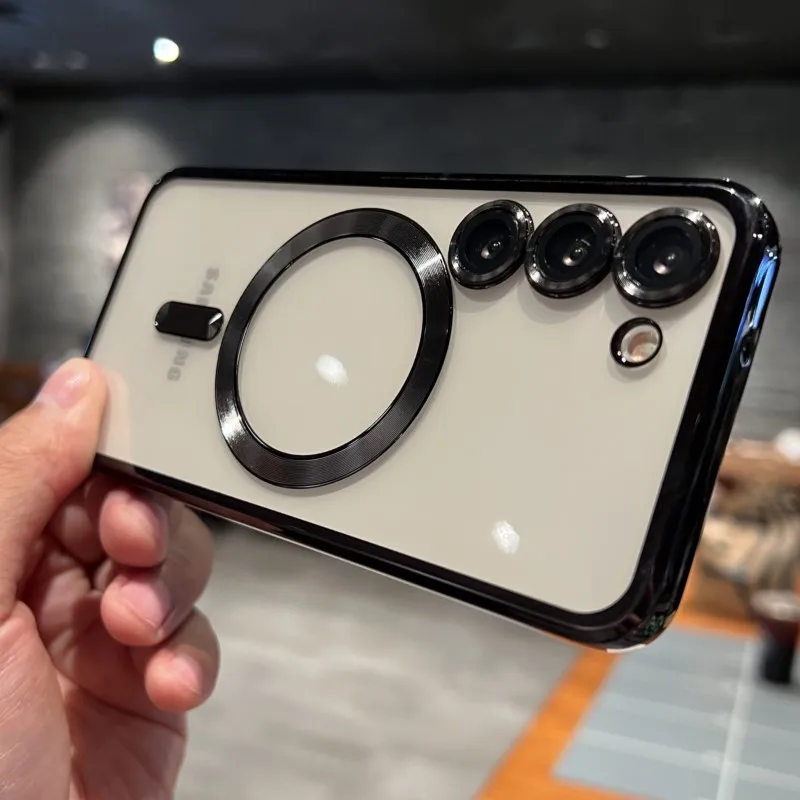 طلاء فاخر لحافظة Magsafe المغناطيسية لهاتف سامسونج S25 S24 S23 S22 Ultra Plus S21 S20 FE Note 20 A35 A55 A05 A15 غطاء شفاف #3