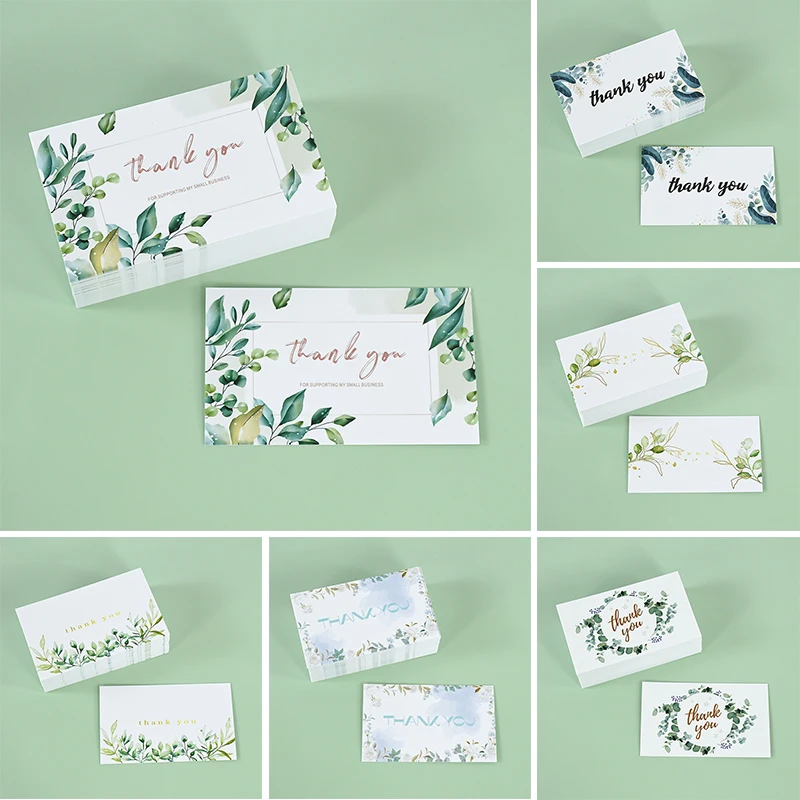 50pcs green leaves Design Kraft Paper Cards Thank You For Your Order Card Praise Labels Thanks Greeting Card Wedding Gift Decor