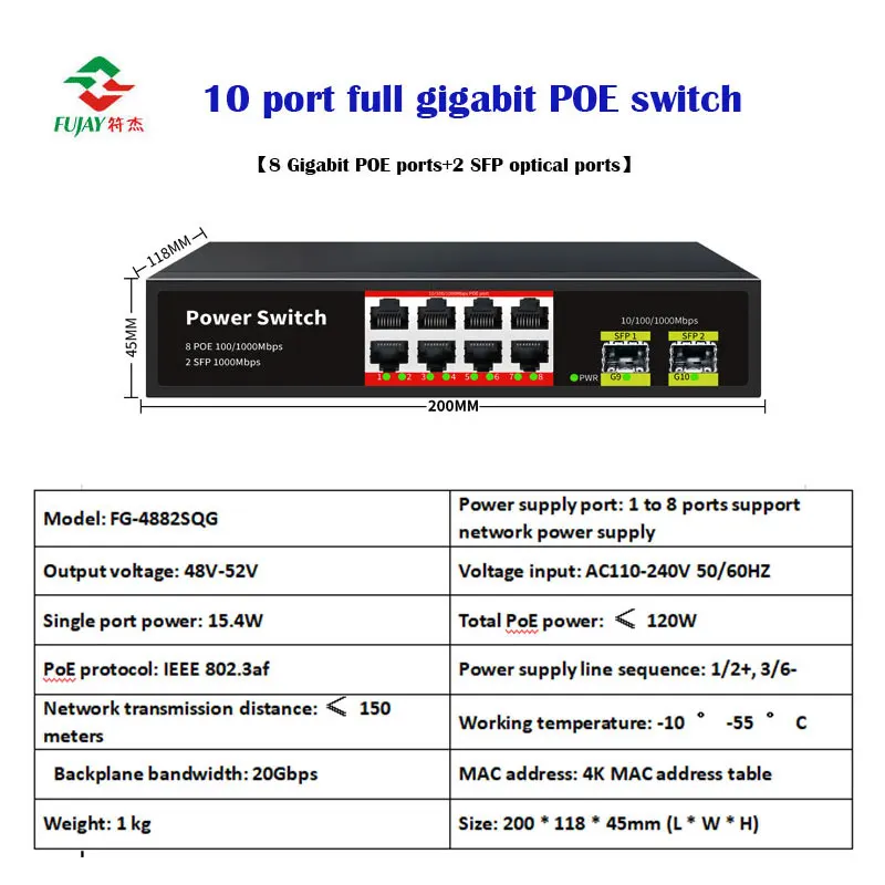 

Poe коммутатор Cctv на 8 портов, 2 Sfp Oem Poe коммутатор на 10 портов 10/100 коммутатор с 8 портами Poe для Ip-камеры, сетевой камеры