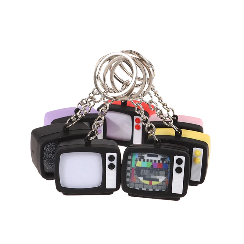 Mini Vintage TV Set Keychain Simulation LED Sound TV Model Keyring Creative Television Key Holder Bag Pendant Car Key Ring