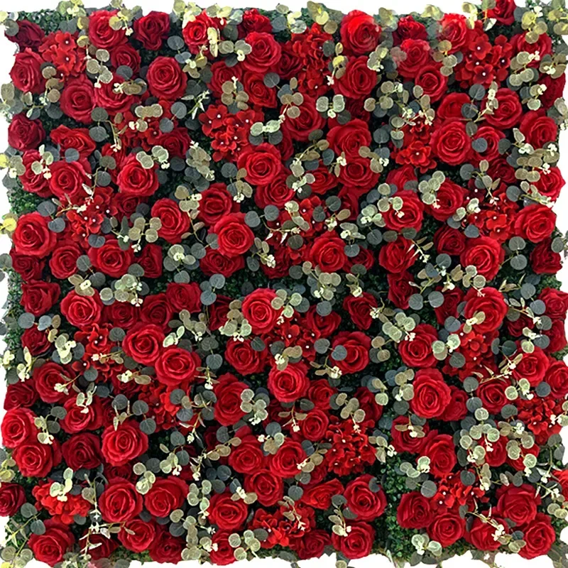 40X60CM Red Collection Simulation Flower Wall Background Wall Decoration Wedding Party Christmas Outdoor Decoration Rose Silk