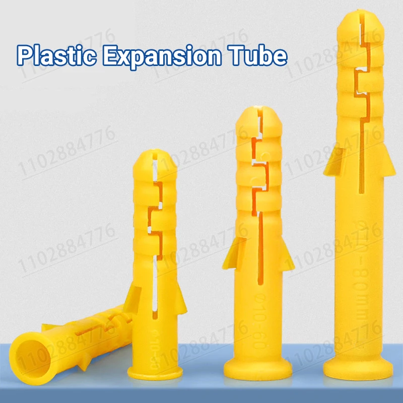 200 piezas M6 M8 columna de tubo de expansión de plástico amarillo enchufe de pared de hormigón marco de anclajes de tubo de fijación para el fijo en paneles de yeso