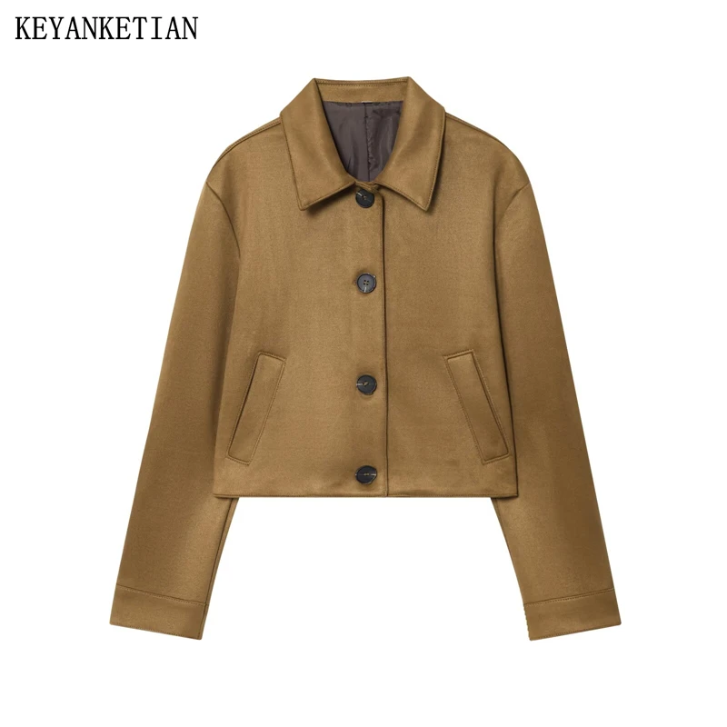 

KEYANKETIAN Autumn And Winter New Women's Collar Single Breasted Side Pocket Suede Jacket Women Short Coat